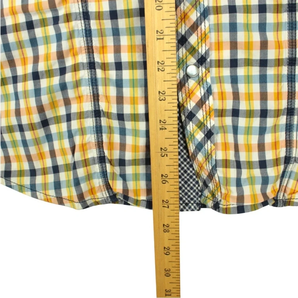 True Religion Men Western Plaid Pearl Snap Short Sleeve Shirt size S Yellow